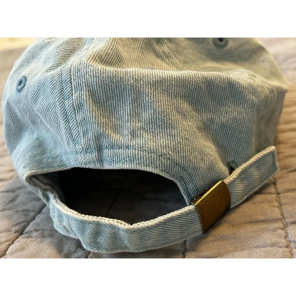 Clare V. Ciao Baseball Hat Solid Light Denim Dark Blue Embroidery Adjustable